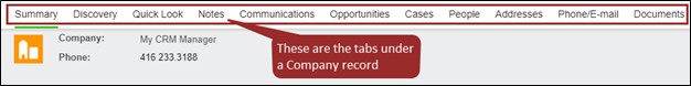 Sage CRM Tabs and Summary